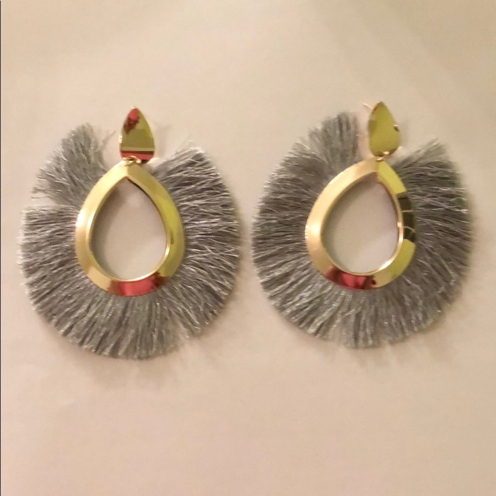 Grey Silver Fringe Earrings